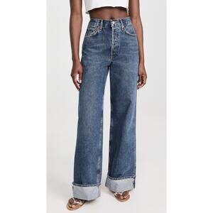 Agolde 'Dame' Blue Denim High Rise Wide Leg Denim Jeans Size 25